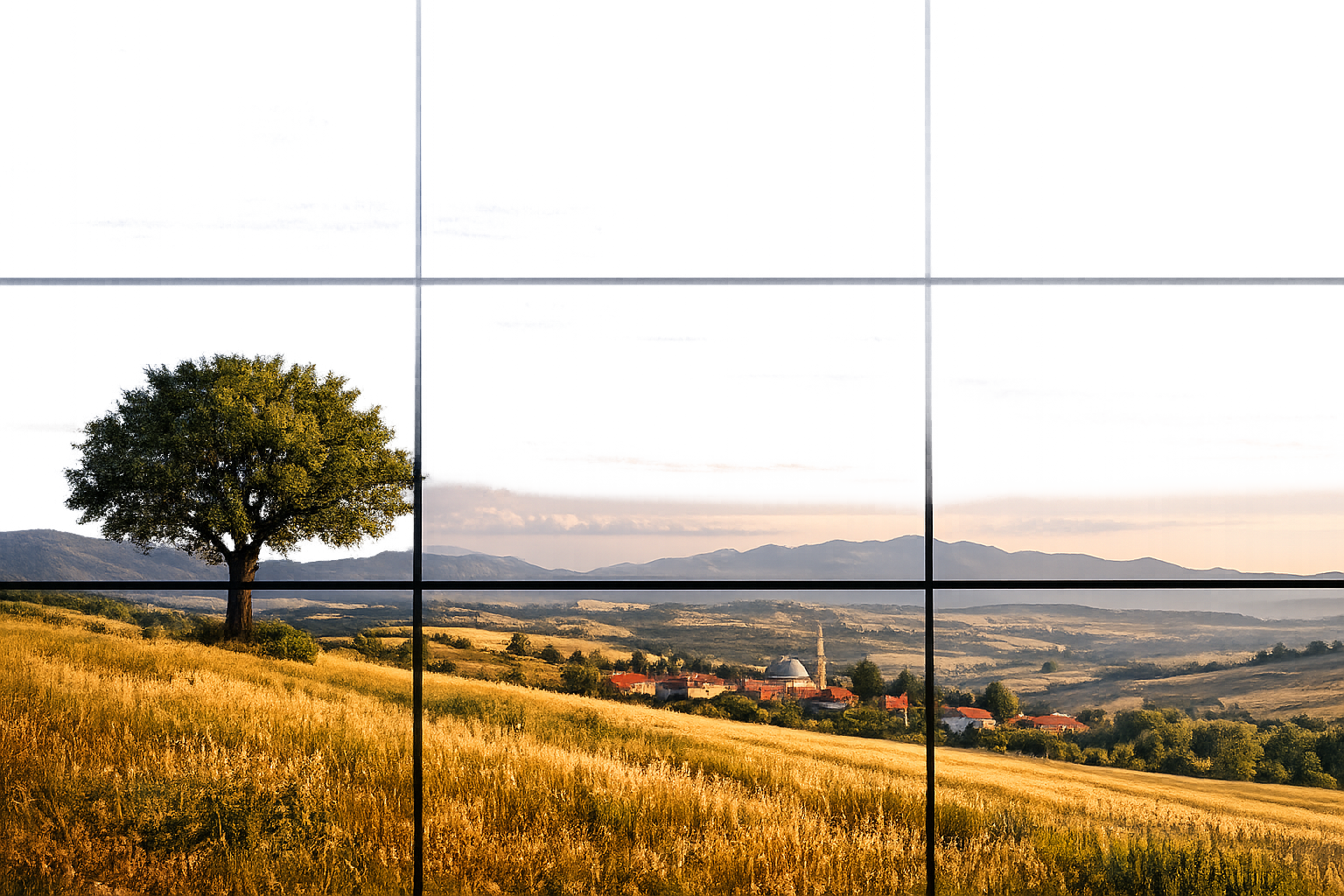 Ucler kurali kilavuz cizgileri ile kadrajlanmis bir manzara fotografi ornegi